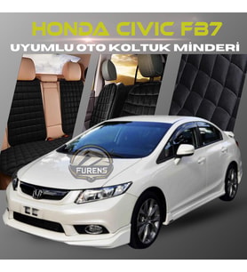 Honda Civic FB7 Siyah Renk Tay Tüyü Cepli & Terletmez Sırtlı Oto Koltuk Minder Seti - Koltuk Koruma Kılıfı (ÖN & ARKA TAM SET)