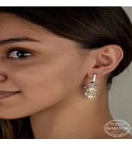 Swarovski Crystal Taşlı Gümüş Kalp Salkım Sallantılı Çivili Kadın Küpe