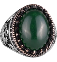 Gerçek Doğal Taş Yüzük - El Yapımı Kartal Yüzüğü - 925 Ayar Gümüş Yüzük (Jade)
