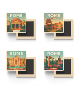 Roma İtalya - 4 adet - 9x9 cm Buzdolap Magneti