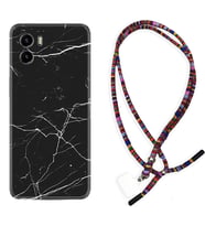 Vivo Y15S Y32 Y33S Y51 Y53S Kılıf Boyun Asklı Rasta Silikon Siyah Mermer 1299