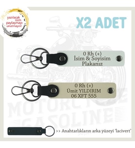 Maceracı Erkeklere, İsim Plaka ve 0 Rh (+) Kan Grubu Yazılı x2 Hediye Anahtarlık, Beyaz-S Kahve-Laci (Çok Renkli)