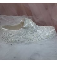 Berush Bride 931 Serisi  Dolgu Topuk Boncuk Güpürlü Gelinlik Ayakkabısı (Sedef)