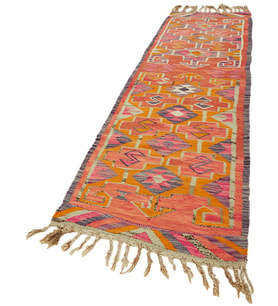 Pembe Halı El Dokuma Etnik Geometrik Desenli Koridor İçin Dekoratif Pamuk Yün Kilim