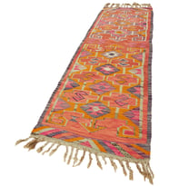 Pembe Halı El Dokuma Etnik Geometrik Desenli Koridor İçin Dekoratif Pamuk Yün Kilim
