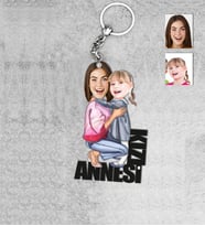 Kişiye Özel İsimli Anne Kız Ahşap Anahtarlık-1