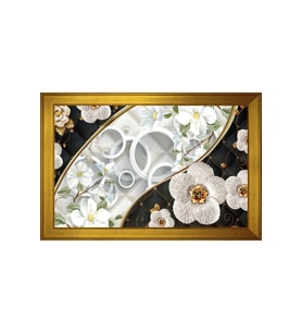 Soyut Beyaz Çiçekler Motifli Kanvas Tablo 80 x 110 cm Gold Çerçeve