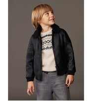 LCW Kids Siyah Pelüş Yaka Deri Görünümlü Erkek Çocuk Mont