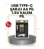 Mey İthalat® Tekrar Şarj Edilebilir AA USB Type-C Pil 1000+ Döngü 1.5V Sabit Voltaj