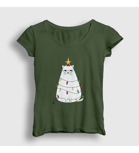 Presmono Kadın Haki Huysuz Kedi Yılbaşı T-Shirt 269823tt (Haki)