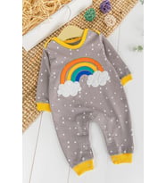 Gökkuşağı Desenli Kız/Erkek Bebek Tulum (KAHVE)