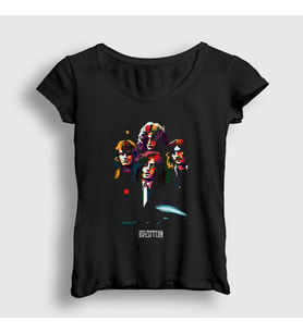 Presmono Kadın Siyah Band V2 Led Zeppelin T-Shirt 95572tt