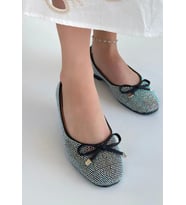 Potte Siyah Saten Babet Ayakkabı