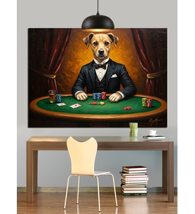 Poker Oynayan Küçük Köpek Dekoratif Kanvas - Mdf Ahşap Tablo