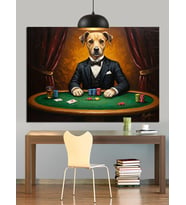 Poker Oynayan Küçük Köpek Dekoratif Kanvas - Mdf Ahşap Tablo