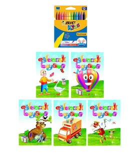 3-6 Yaş Eğlenceli Boyama 5 li Kitapları+Silinebilir 12 li Pastel Boya (Beyaz)