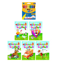 3-6 Yaş Eğlenceli Boyama 5 li Kitapları+Silinebilir 12 li Pastel Boya (Beyaz)