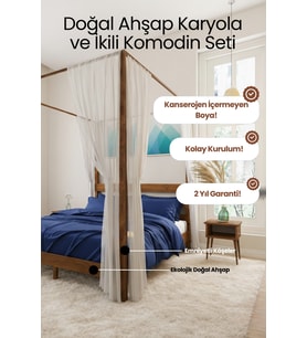 Natura Ci̇bi̇nli̇kli̇ Model Masif Ahşap Karyola ve 2 Adet Komodin Kolay Kurulum Fırınlanmış İthal Sibirya Çamı 90x190 Yatak Uyumlu 2 Adet Komodin