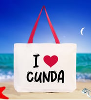 BK Gift I Love Cunda Renkli Kulp Kanvas Plaj Çantası 48x40m, Baskılı Omuz Çantası, Alışveriş Çantası (Kırmızı)