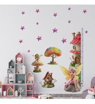 Minik Periler Temalı Boy Ölçerli Çocuk Odası Duvar Sticker Seti  Sökülebilir, Mat Yüzey, Çocuk Odası