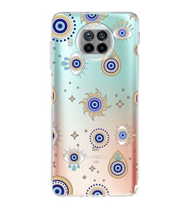 PrintiFy Xiaomi Mi 10T Lite ile Uyumlu Nazar Boncuğu 5 Baskılı Kamera Korumalı Şeffaf Silikon Kılıf