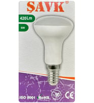 (1 Adet) Şavk 6W (37W) Beyaz Işık (6500K) E14 Duylu (İnce Duy) Led R50 Ampul