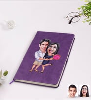 BK Gift Kişiye Özel Sevgililer Karikatürlü Mor Termo Deri Defter Model 108