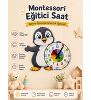 Sevimli Penguen Montessori Çocuk Odası Eğitici Ahşap Duvar Saati - Sessiz Mekanizma, Şık Tasarım Saat