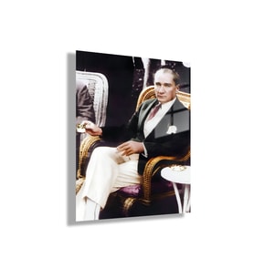 Temperli Cam Tablo Yüksek Kalite Atatürk Kahve İçerken