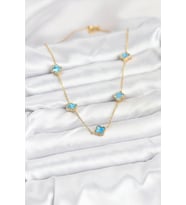 316L Çelik Zincir Gold Renk Buz Mavisi Baby Boy Yonca Kadın Kolye TJ-BKO10571