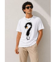 Erkek Kuğu Figürlü Soru İşareti Baskılı Tişört Kısa Kol T-Shirt - Beyaz