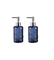 BANYO SETİ CAM SIVI SABUNLUK 2 ADET,KRİSTAL DESENLİ MAVİ 300ML 6,8X17,6CM