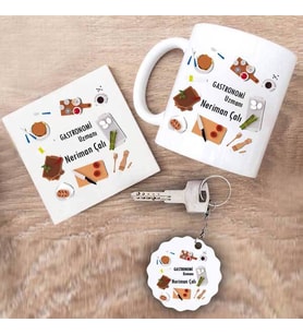 Gastronomi Uzmanı Kupa Bardak Altlık ve Anahtarlık Hediye Seti (Model 1)