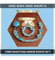 Sahi Aksesuar İsimli Bebek Emzik Zinciri ve İsimli Bebek Künye Seti BEZYI774