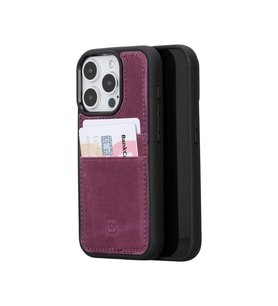 Bouletta Apple iPhone 15 Pro Uyumlu Deri Arka Kapak FXCP CZ7 (Mor)