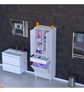 Modilayn YENİ AFRA 55x173x32,5 cm' lik 1 Çekmece, 1 Göz Sepet, 2 Kapak, 4 Raf Banyo Dolabı