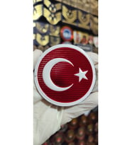 Yuvarlak Türk Bayrağı 7 cm Beyaz Çerceve 3d, Cırtlı, Standart Ölçü, 1.sınıf Kalite (Çok Renkli)