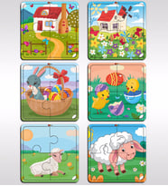 BK Toys Çocuklar İçin Eğitici-Öğretici Ahşap 4 Parça Yapboz Puzzle (6 Adet) - Model 9