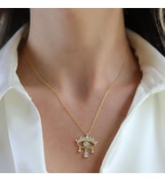 Göz Modeli Damla Taşlı Gold Gümüş Kolye