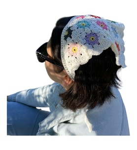 Papatya Motifli Örgü Bandana