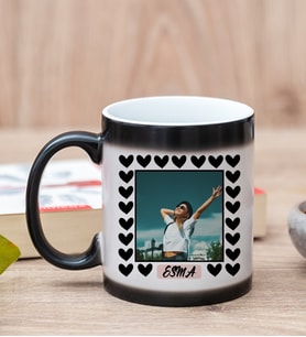 Kişiye Özel Kalp Detaylı Fotoğraflı  Sihirli Kupa Bardak