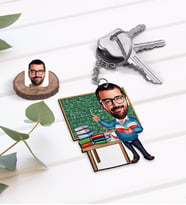 BK Gift Kişiye Özel Erkek Fizik Öğretmeni Karikatürlü Ahşap Anahtarlık-1 (Beyaz)