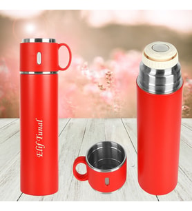 HEDİYESİ BİZDEN KİŞİYE ÖZEL İSİM BASKILI BARDAKLI TUTMA KULPLU PASLANMAZ ÇELİK TERMOS 580 ML (Kırmızı) -BYL526