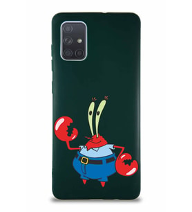 Samsung Galaxy A71 Soft Premier Kapak Bay Yengeç Tasarımlı Silikon Kılıf - Yeşil (Şeffaf)