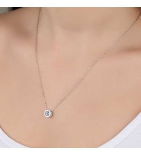 Swarovski Taşlı Gümüş Çember Tektaş Bayan Kolye