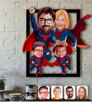 BK Gift Kişiye Özel Süper Aile Karikatürlü 3D Ahşap Tablo-4