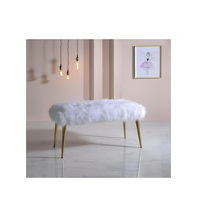 Ahşap Ayaklı Handmade Geniş Oturum Alanlı Krem Peluş Kumaş Pofidik Puf Bench ,ayak Ucu Uzatmalık