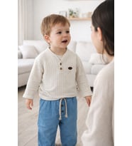 0-24 Ay Kabartmalı Çizgi Desen Erkek Bebek Çocuk Alt Üst Takım 2221 (Mavi)