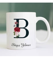 Baş Harf Tasarımlı İsme Özel Seramik Kahve Kupası (Beyaz)
