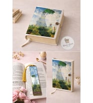 Kitap Kılıfı ve Metal Kitap Ayracı Seti (Claude Monet Gezinti Şemsiyeli Kadın)